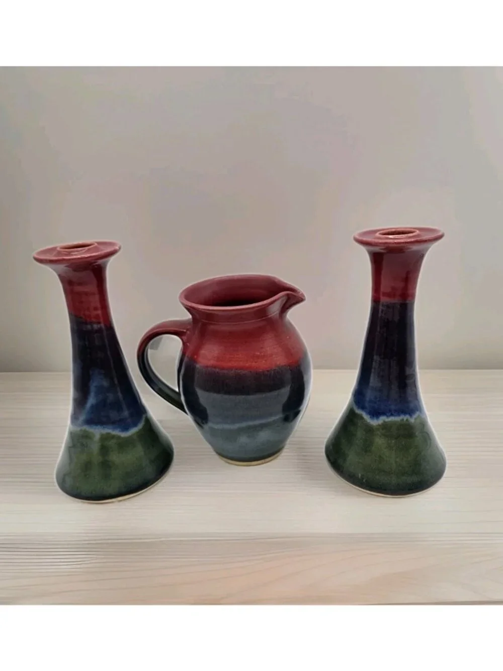 Cady Clay Works Art Pottery Candlesticks & Matching Pitcher Southwest Cottage